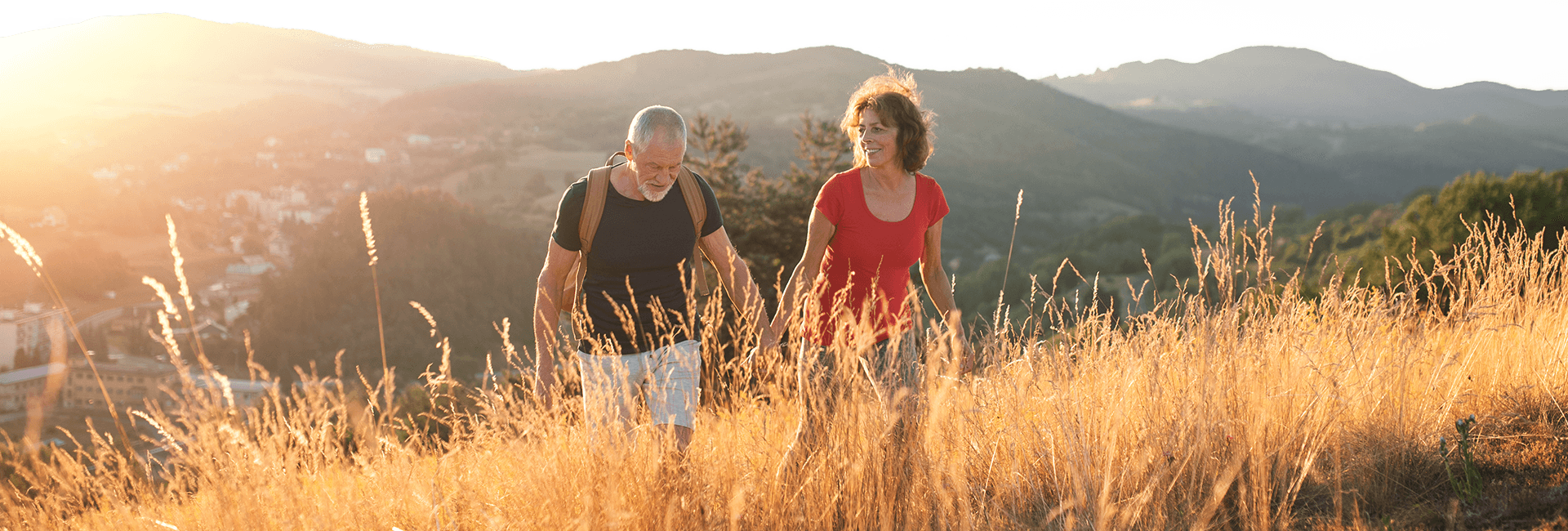 Happy couple hiking